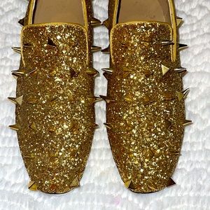 FUN & FUNKY Gold Spikey and Sparkly Loafers 36